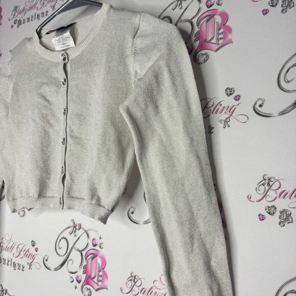 Sweet charmers cardigan cropped sparkle diamond buttons white silver crystals - Picture 4 of 10